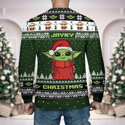 Christmas Personalized Baby Yoda Ugly Sweater, Disney Star Wars Ho Ho Ho Shirt, Grogu Baby Yoda Xmas Tee, Magic Kingdom Gift For Fan - WeCustomit
