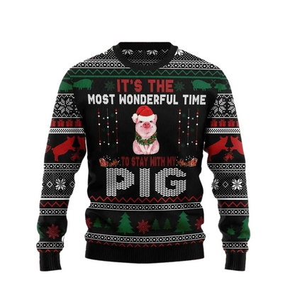 Its The Most Wonderful Time To Stay With My Pig Ugly Christmas Sweater For Men & Women Christmas Gift Sweater US2755 - WeCustomit
