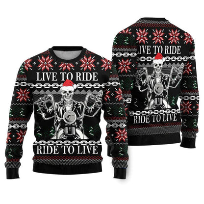 Live To Ride Motorbike Skeleton Ugly Christmas Sweater For Men & Women Christmas Gift Sweater US2216 - WeCustomit