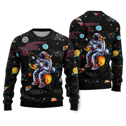 Funny Astronaut Fishing In Space Ugly Christmas Sweater For Men & Women Christmas Gift Sweater US2217 - WeCustomit