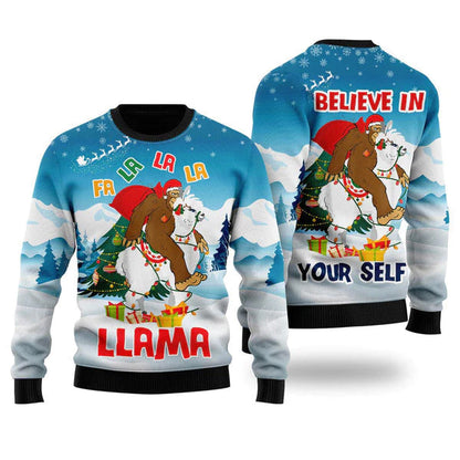 Bigfoot Riding Llama Christmas Ugly Christmas Sweater For Men & Women Christmas Gift Sweater US1391 - WeCustomit