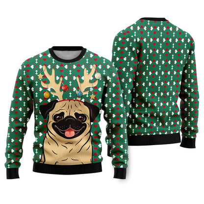 Cute Dog With Reindeer Hord Ugly Christmas Sweater For Men & Women Christmas Gift Sweater US2315 - WeCustomit