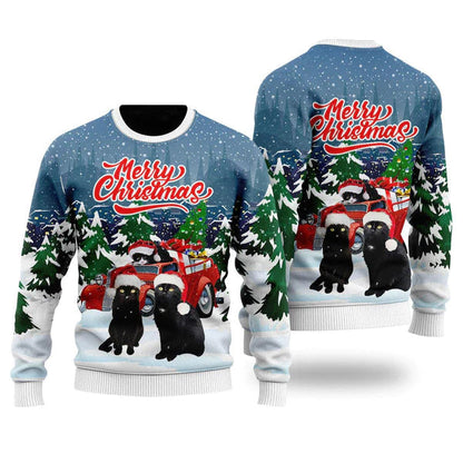 Merry Christmas Black Cat Ugly Christmas Sweater For Men & Women Christmas Gift Sweater US1393 - WeCustomit