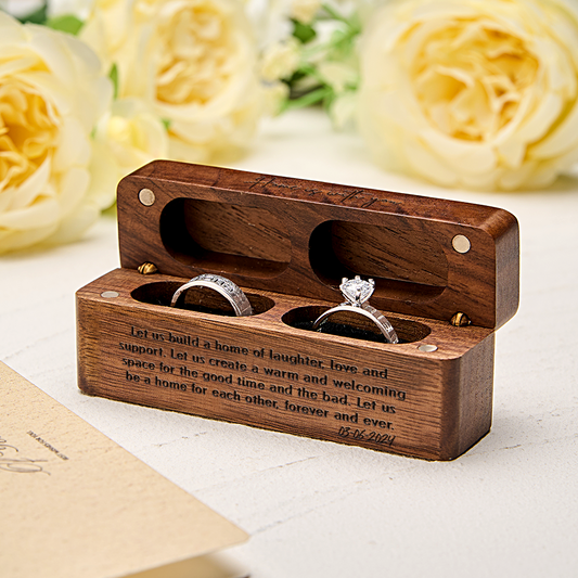 Personalized Engraved Wood Rings Bearer Box with Vow of Happiness Wedding Proposal Gift for Couple