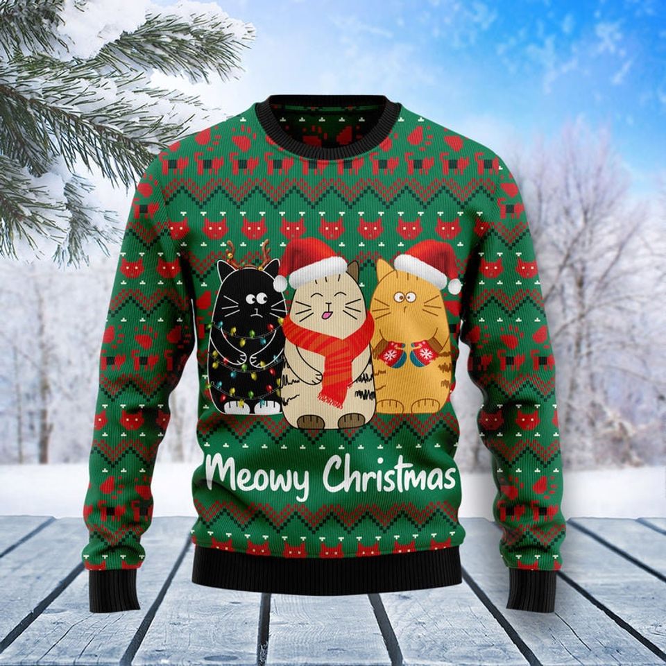 Cat Meowy Christmas Ugly Christmas Sweater For Men & Women Christmas Gift Sweater PT1146 - WeCustomit