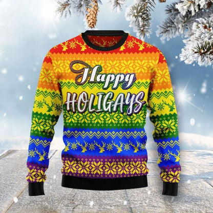 Lgbt Gay Pride Happy Holigays Ugly Christmas Sweater For Men & Women Christmas Gift Sweater PT1163 - WeCustomit