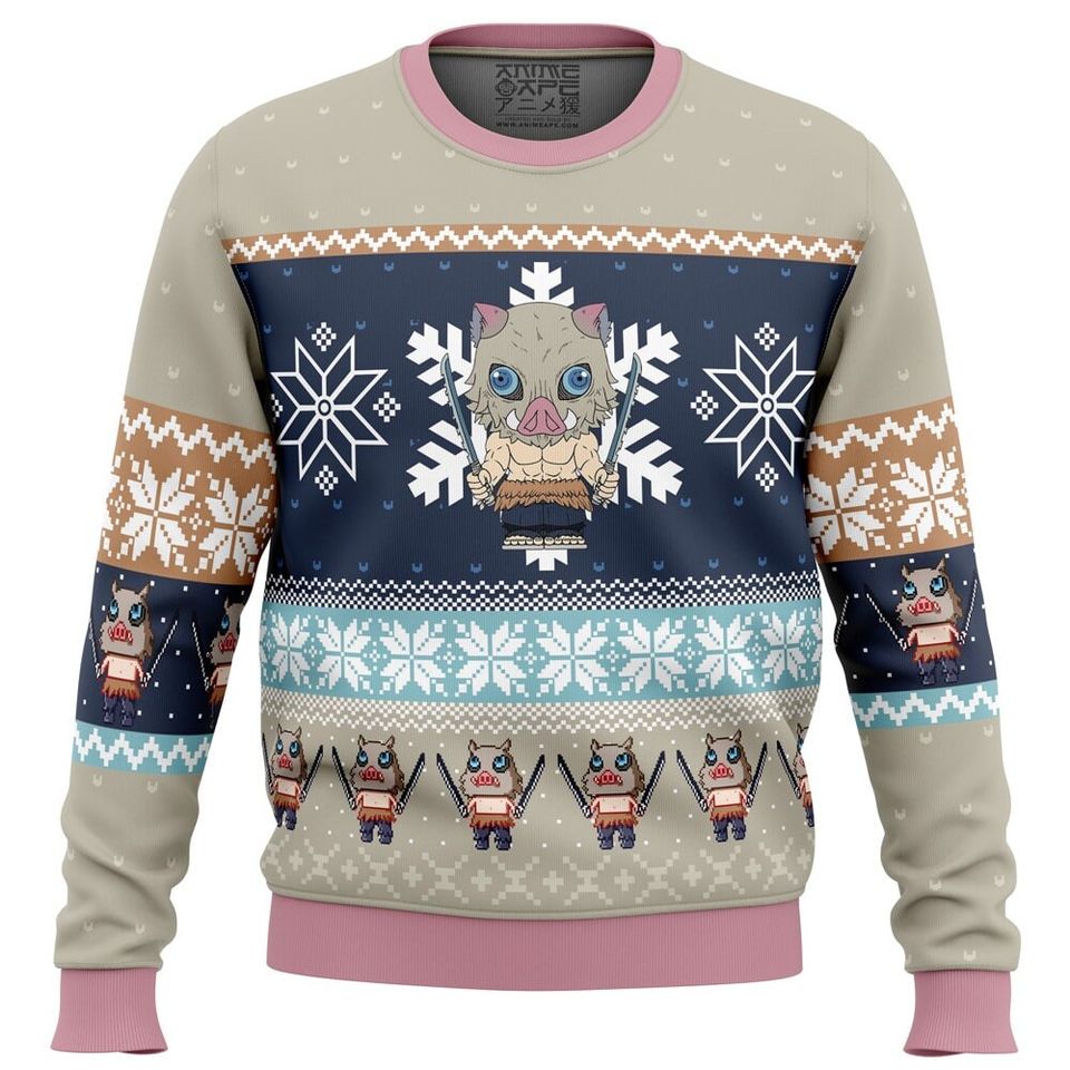 Chibi Christmas Inosuke Hashibira demon Ugly Christmas Sweater For Men & Women Christmas Gift Sweater BH759 - WeCustomit