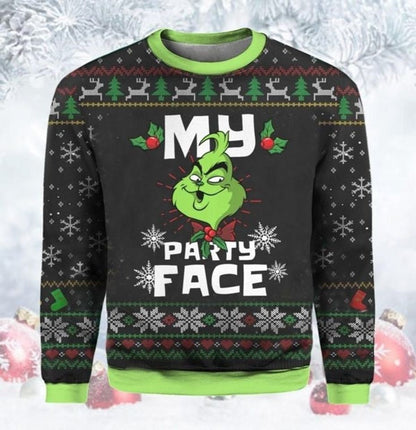 My Party Face Gr!nch Ugly Christmas Sweater For Men & Women Christmas Gift Sweater BH881 - WeCustomit