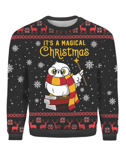 It's A Magical Christmas Owl Ugly Christmas Sweater For Men & Women Christmas Gift Sweater PT1384 - WeCustomit