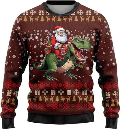 Santa Riding Dinosaur Ugly Christmas Sweater For Men & Women Christmas Gift Sweater US3816 - WeCustomit