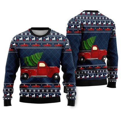 Vintage Red Truck Ugly Christmas Sweater For Men & Women Christmas Gift Sweater US1632 - WeCustomit