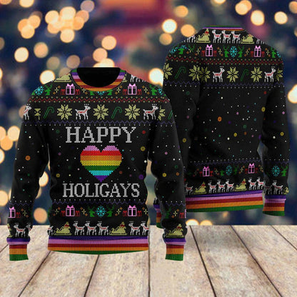 Happy Holigays LGBT Ugly Christmas Sweater For Men & Women Christmas Gift Sweater US1640 - WeCustomit
