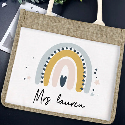 Personalized Teacher Bag Large Jute Bag Gift for Teacher