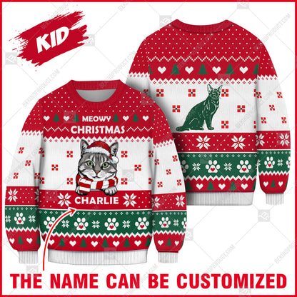 American Shorthair Cat Christmas Paw Heart Print Ugly Christmas Sweater Print Sweatshirt - Personalized Custom - Best Gift For Noel - WeCustomit