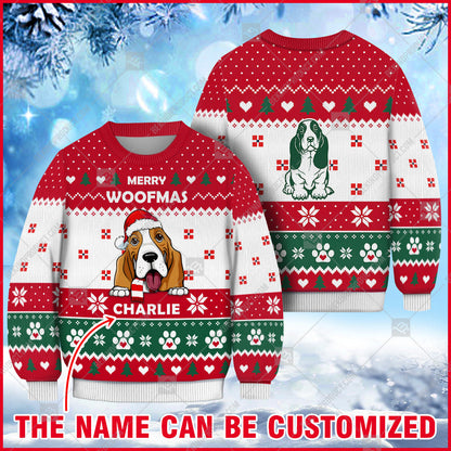 Basset Hound Dog Christmas Paw Heart Print Ugly Sweater Christmas Print Sweatshirt - Personalized Custom - Best Gift For Noel - WeCustomit
