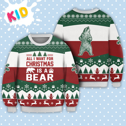 Bear All I Want For Christmas Sweater Christmas Knitted Print Sweatshirt - Best Gift For Christmas, Noel - Christmas Signature - WeCustomit
