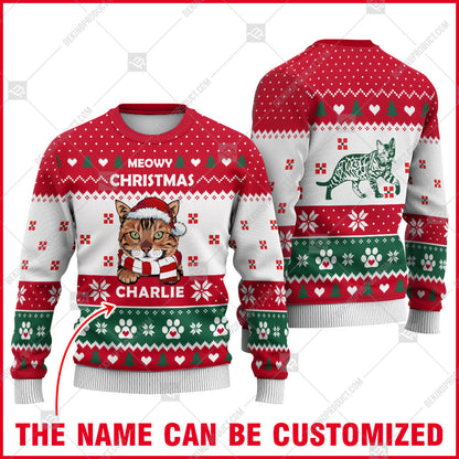 Bengal Cat Christmas Paw Heart Print Ugly Christmas Sweater Print Sweatshirt - Personalized Custom - Best Gift For Noel - WeCustomit