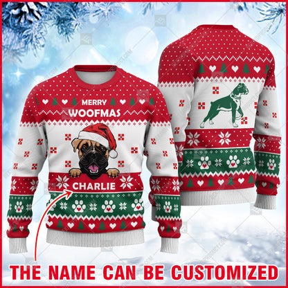 Boxer Dog Christmas Paw Heart Print Ugly Sweater Christmas Print Sweatshirt - Personalized Custom - Best Gift For Christmas, Noel - WeCustomit