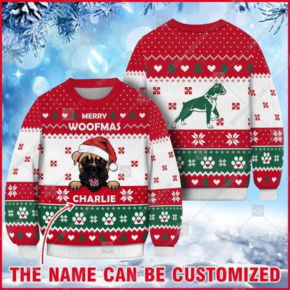 Boxer Dog Christmas Paw Heart Print Ugly Sweater Christmas Print Sweatshirt - Personalized Custom - Best Gift For Christmas, Noel - WeCustomit