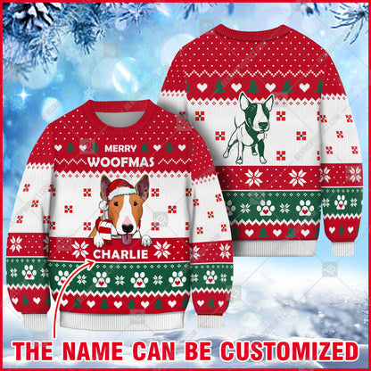 Bull Terriers Dog Christmas Paw Heart Print Ugly Sweater Christmas Knitted Print Sweatshirt - Personalized Custom - Best Gift For Christmas, Noel - WeCustomit