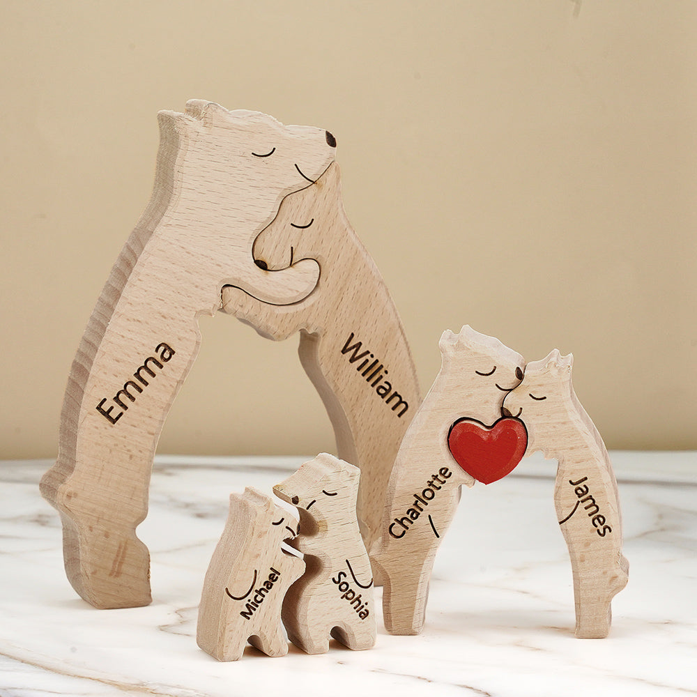Customized Puzzle for Families with Wooden Bears, Personalized Names, Home Décor Gifts