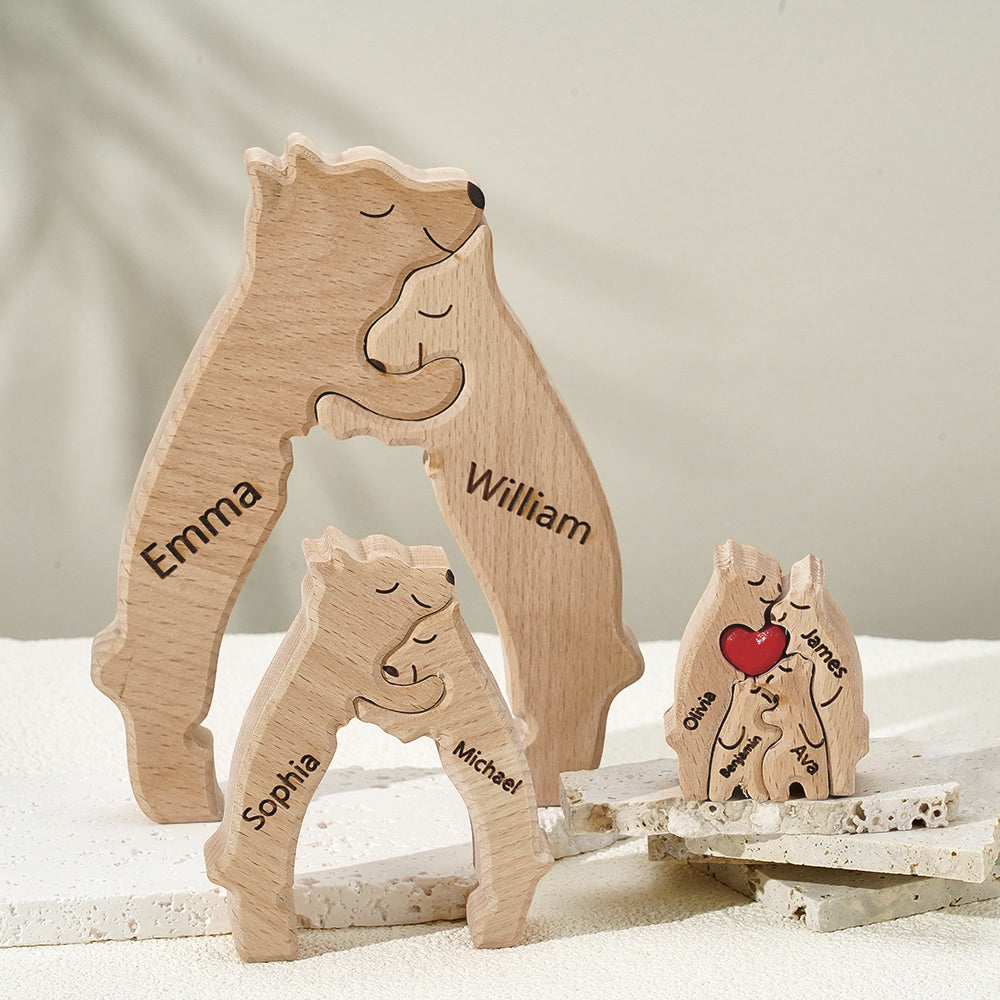 Customized Puzzle for Families with Wooden Bears, Personalized Names, Home Décor Gifts