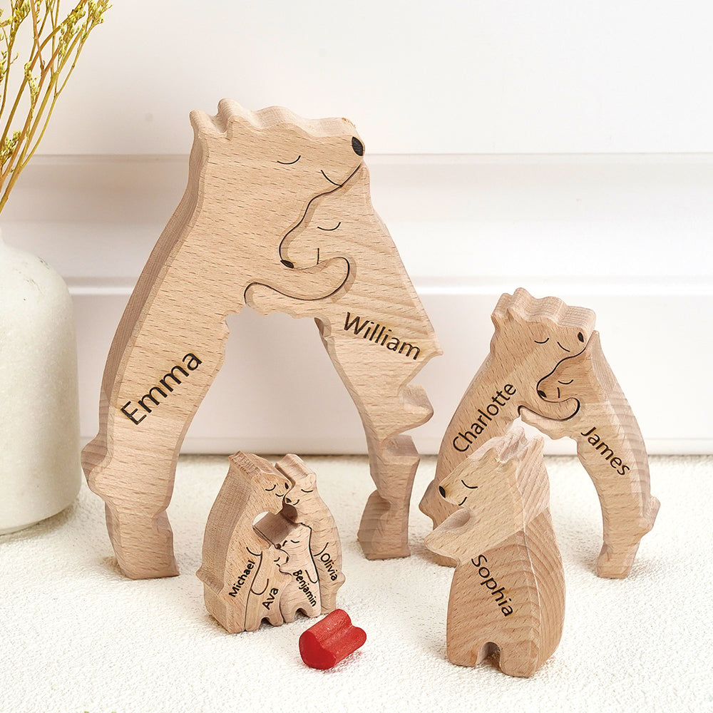 Customized Puzzle for Families with Wooden Bears, Personalized Names, Home Décor Gifts