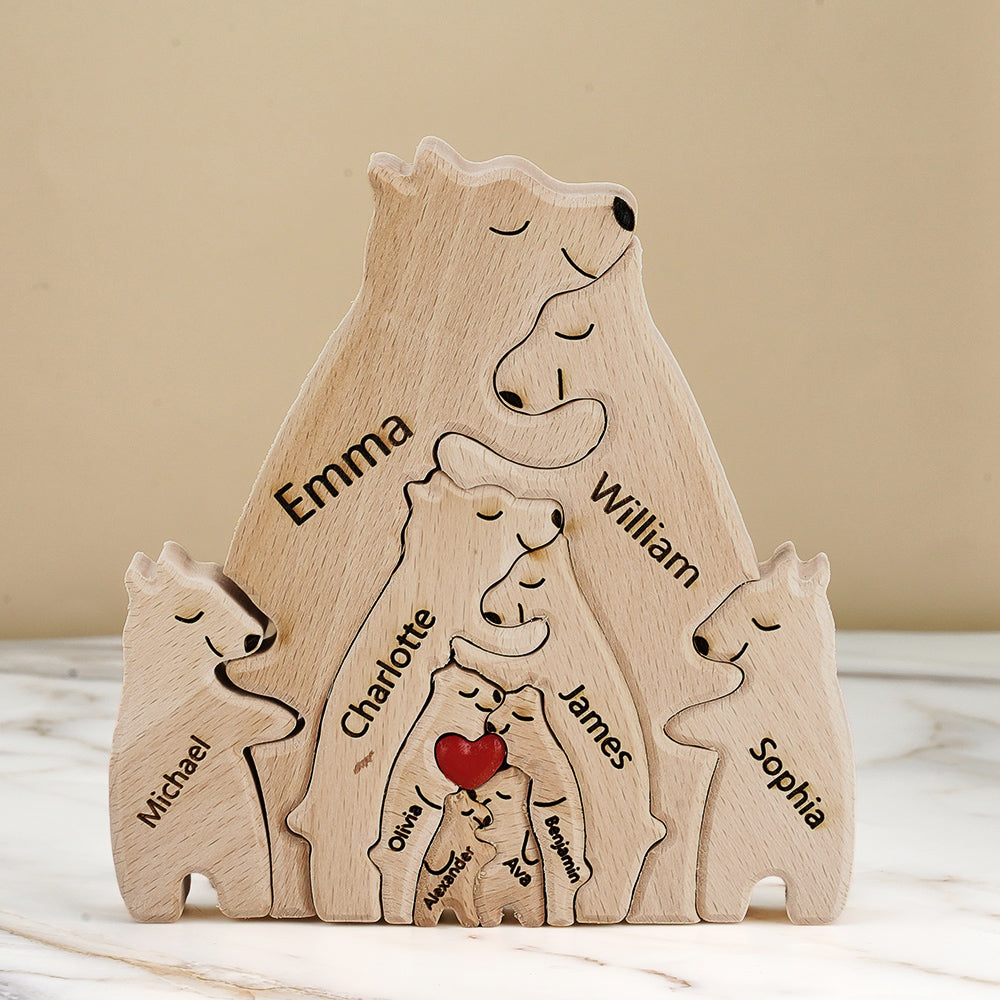 Customized Puzzle for Families with Wooden Bears, Personalized Names, Home Décor Gifts