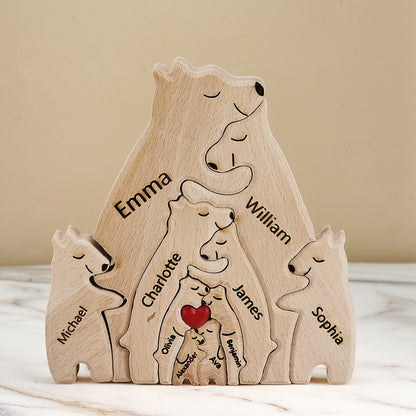 Customized Puzzle for Families with Wooden Bears, Personalized Names, Home Décor Gifts