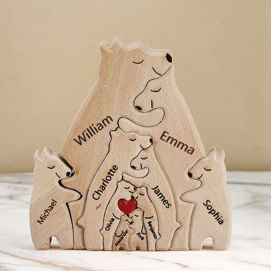 Customized Puzzle for Families with Wooden Bears, Personalized Names, Home Décor Gifts