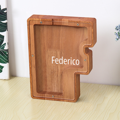 Personalized 26 Letters Piggy Bank Custom Name Wooden Money Box