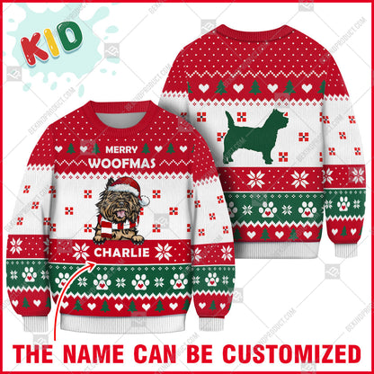 Cairn Terrier Dog Christmas Paw Heart Print Ugly Christmas Sweater Print Sweatshirt - Personalized Custom - Best Gift For Noel - WeCustomit