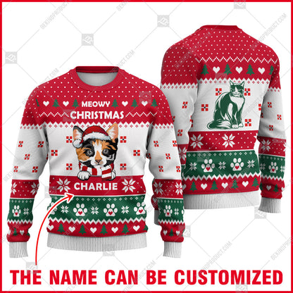 Calico Cat Christmas Paw Heart Print Ugly Christmas Sweater Print Sweatshirt - Personalized Custom - Best Gift For Noel - WeCustomit