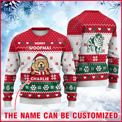 Chow Chow Dog Christmas Paw Heart Print Ugly Sweater Christmas Knitted Print Sweatshirt - Personalized Custom - Best Gift For Christmas, Noel - WeCustomit