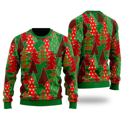 Christmas Tree Patchwork Fabric Pattern Ugly Christmas Sweater For Men & Women Christmas Gift Sweater US1105 - WeCustomit