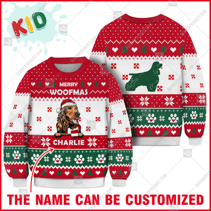 Cocker Spaniel Dog Christmas Paw Heart Print Ugly Christmas Sweater Print Sweatshirt - Personalized Custom - Best Gift For Noel - WeCustomit