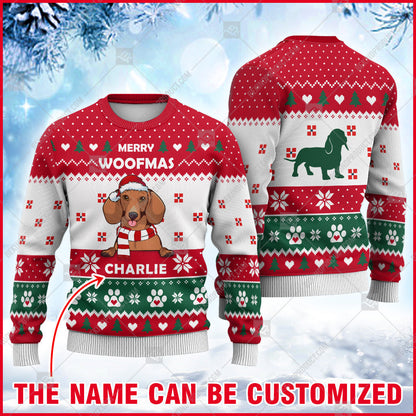 Dachshund Dog Christmas Paw Heart Print Ugly Sweater Christmas Knitted Print Sweatshirt - Personalized Custom - Best Gift For Christmas, Noel - WeCustomit