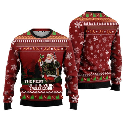 Deer Hunter And Santa Slaus The Rest Of The Year I Wear Camo Ugly Christmas Sweater - WeCustomit
