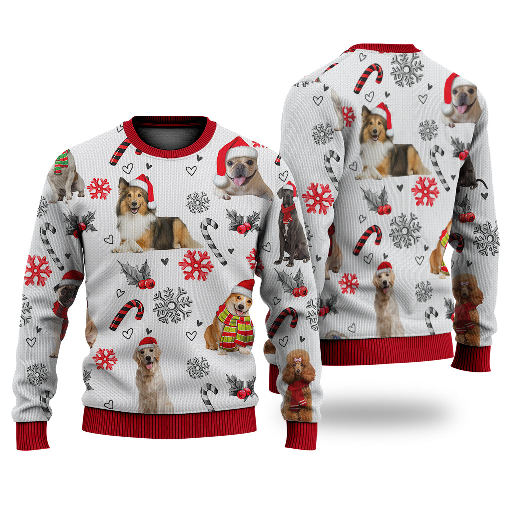 Dog Christmas Pattern Sweater Christmas Knitted Print Sweatshirt - Best Gift For Christmas, Noel - WeCustomit