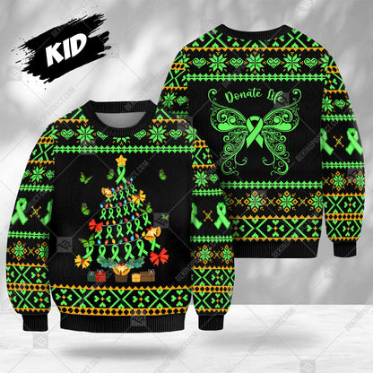 Donate Life Sweater Ribbon Ugly Christmas Tree Gift Box Sweater Christmas Knitted Print Sweatshirt - Best Gift For Noel - WeCustomit