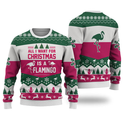 Flamingo All I Want For Christmas Sweater Christmas Knitted Print Sweatshirt - Best Gift For Christmas, Noel - Christmas Signature - WeCustomit