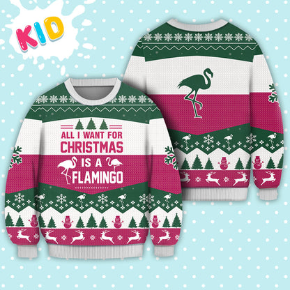 Flamingo All I Want For Christmas Sweater Christmas Knitted Print Sweatshirt - Best Gift For Christmas, Noel - Christmas Signature - WeCustomit