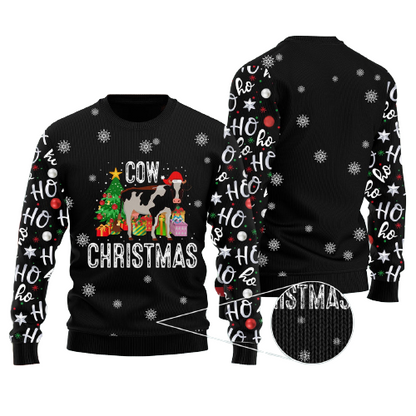 Ho Ho Ho Cow Christmas Ugly Christmas Sweater For Men & Women Christmas Gift Sweater US1344 - WeCustomit