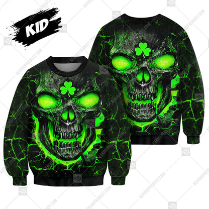 Irish Sweater Skull Green Lava Sweater Knitted Print Sweatshirt - Best Gift For St. Patrick's Day - WeCustomit