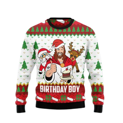 Jesus Birthday Boy Ugly Christmas Sweater For Men & Women Christmas Gift Sweater US1282 - WeCustomit