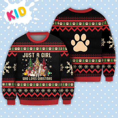 Just A Girl Who Loves Christmas Dog Sweater Christmas Knitted Print Sweatshirt - Best Gift For Christmas, Noel - WeCustomit