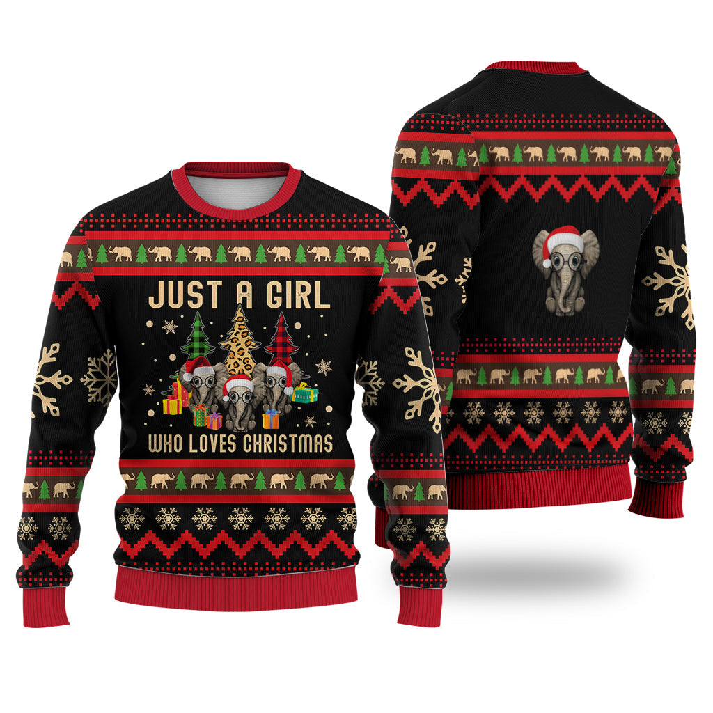 Just A Girl Who Loves Christmas Elephant Sweater Christmas Knitted Print Sweatshirt - Best Gift For Christmas, Noel - WeCustomit