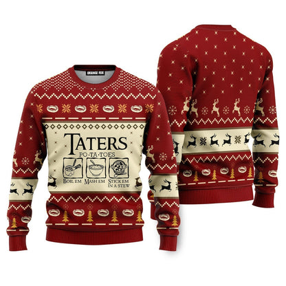 LOTR Funny Christmas Taters Potatoes Red Ugly Christmas Sweater - WeCustomit