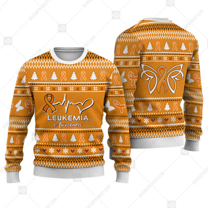Leukemia Awareness Sweater Ugly Xmas Symbol Sweater Christmas Knitted Print Sweatshirt - Best Gift For Christmas, Noel - WeCustomit