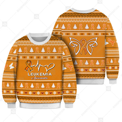Leukemia Awareness Sweater Ugly Xmas Symbol Sweater Christmas Knitted Print Sweatshirt - Best Gift For Christmas, Noel - WeCustomit